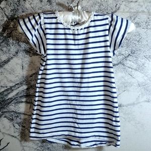 Carter's Navy Striped White Lace Neckline Accent Cap Sleeve Girl's Top Sz 6 EUC